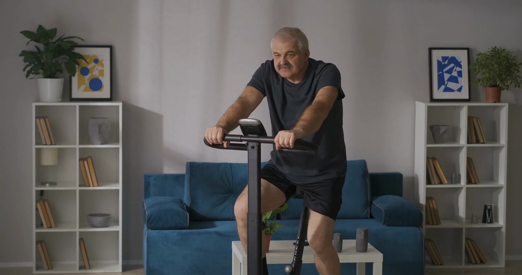 An old man training